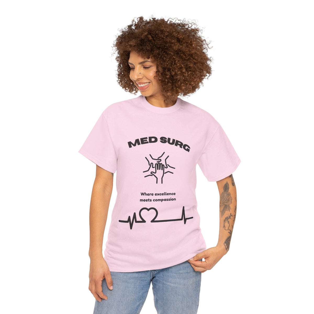 Med Surg CNA T-Shirt — Proud to Be a Med-Surg Nurse Assistant, Heartbeat & Care Icons