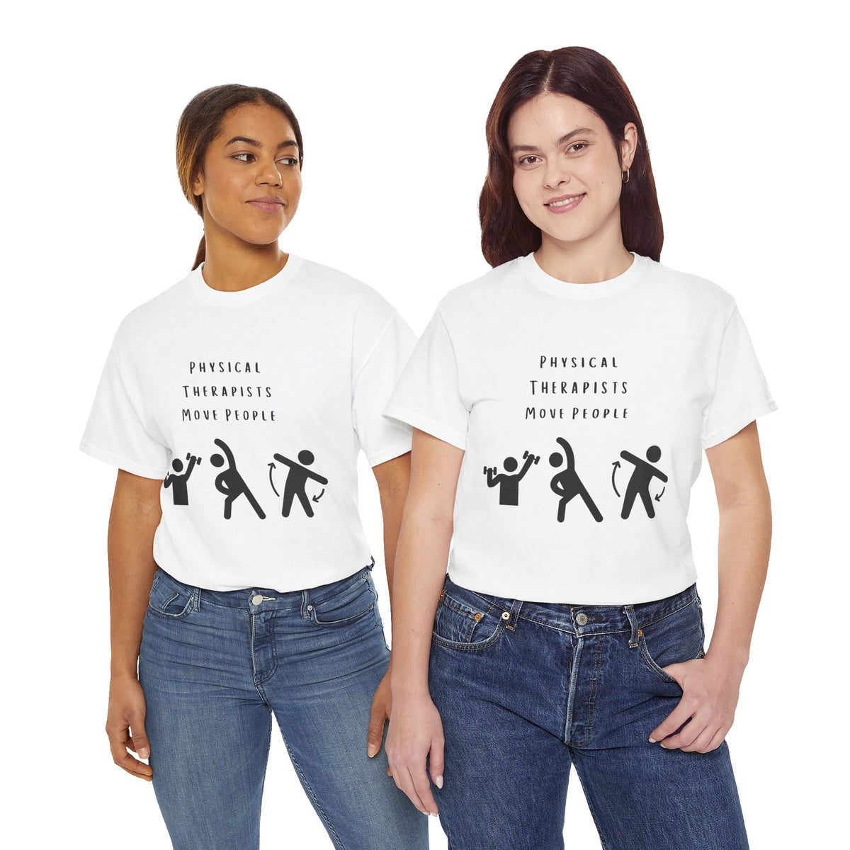 Physical Therapists Move People T‑Shirt — PT Exercise Ball & Dumbbell Tee