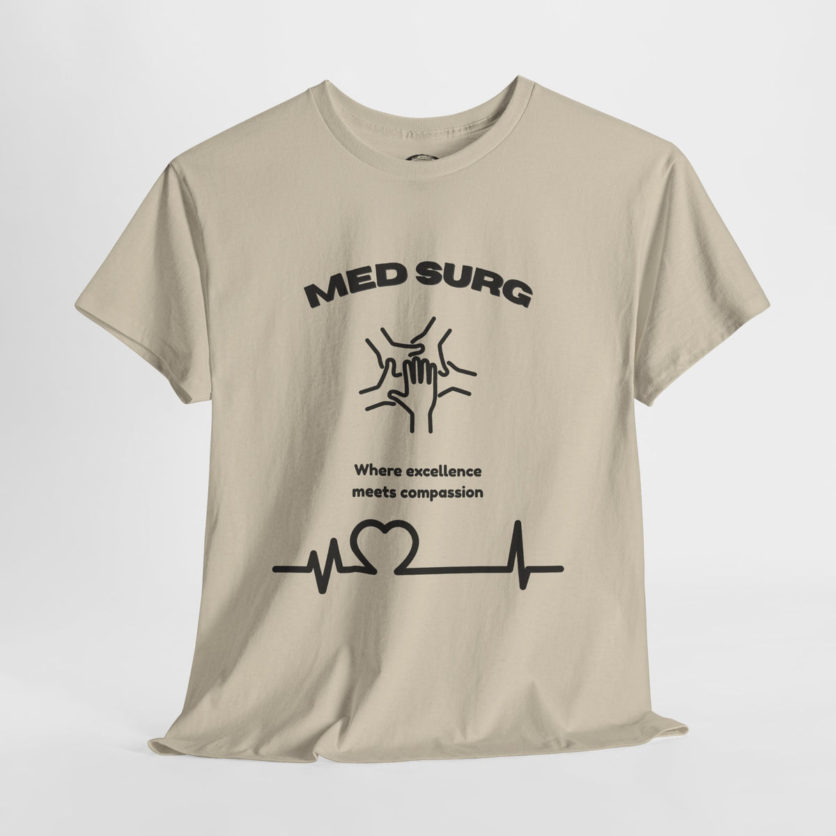 Med Surg CNA T-Shirt — Proud to Be a Med-Surg Nurse Assistant, Heartbeat & Care Icons